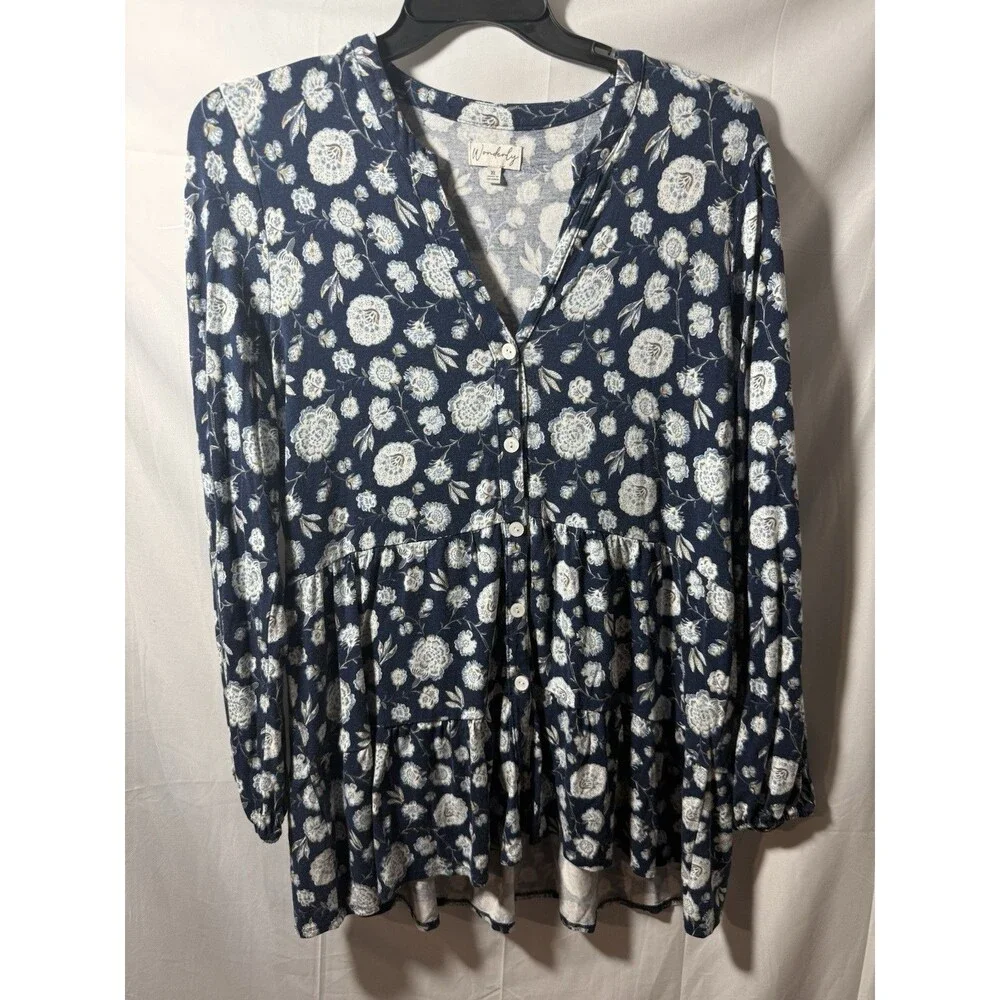 Wonderly Floral Print Dress 3/4 Sleeve V-Neck Size XL